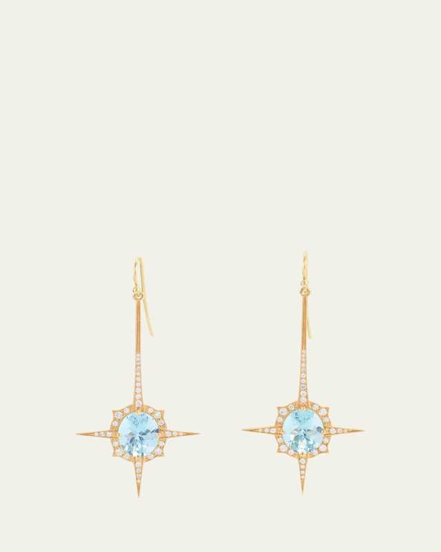 18K Yellow Gold Oval Aquamarine Spike Earrings